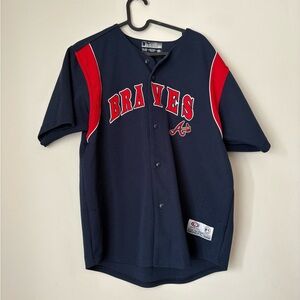 Vintage MLB Atlanta Braves Kids Baseball Jersey - Navy and Red XL